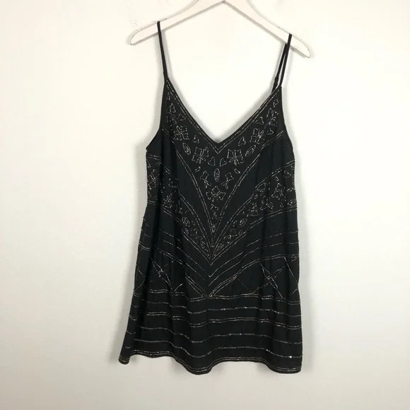 Free People Embellished Mini Slip Dress Size Medium Black Sleeveless Beaded - Picture 3 of 10